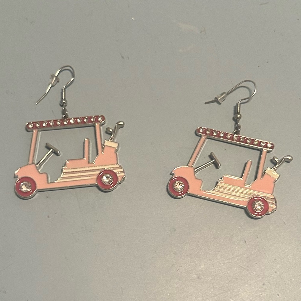 Charming Pink Golf Cart Earrings